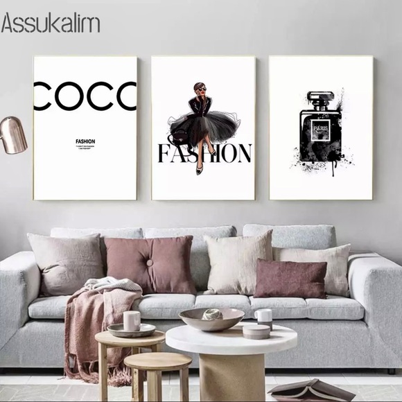 Set 3 Coco Chanel Fashion Couture Prints collection, ~ Perfume lipstick STILETTO - Picture 8 of 8